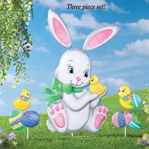 New Collections Etc Easter Bunny and Friends Garden Stake Set - Picture 2 of 2